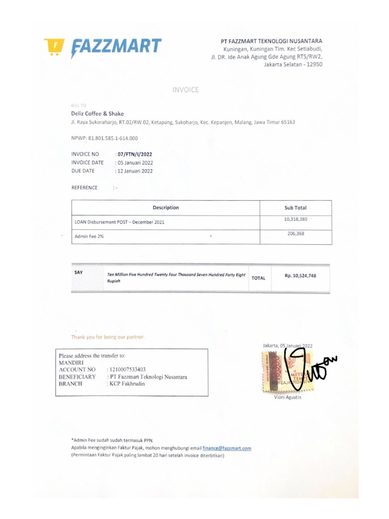 Deliz Coffee & Shake - Invoice | PDF