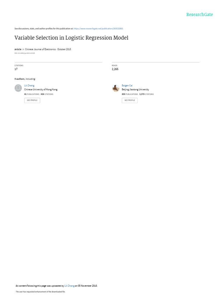 Logistic Regression Variable Selection | PDF | Linear Regression ...