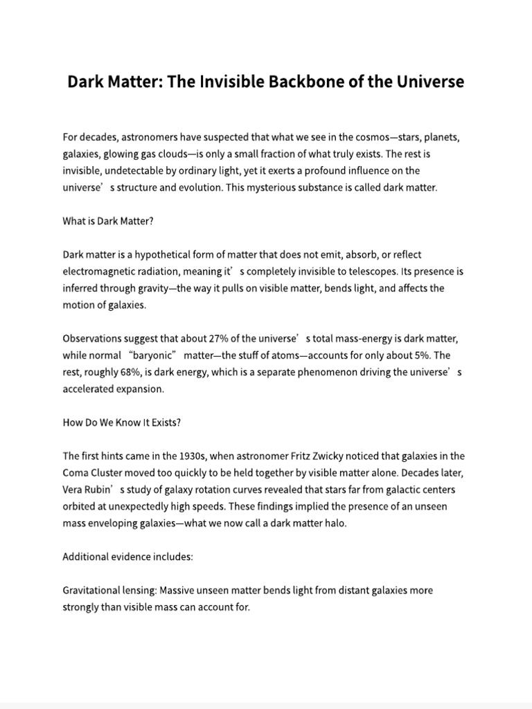 Understanding Dark Matter's Role in the Universe | PDF | Dark Matter ...