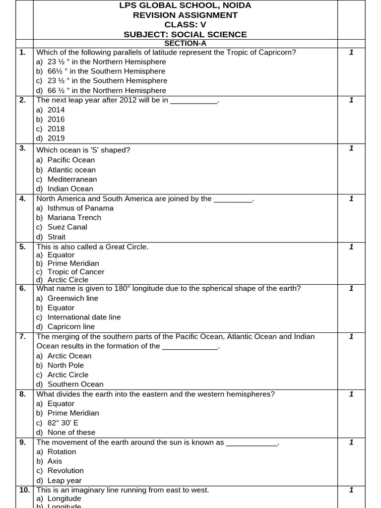 SSC Revision Assignment CL 5 | PDF