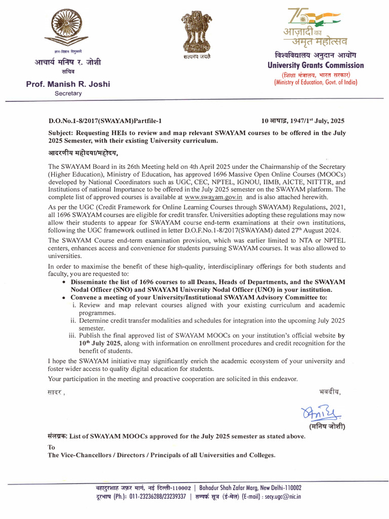SWAYAM MOOCs for July 2025 Semester | PDF | Educational Stages | Higher ...