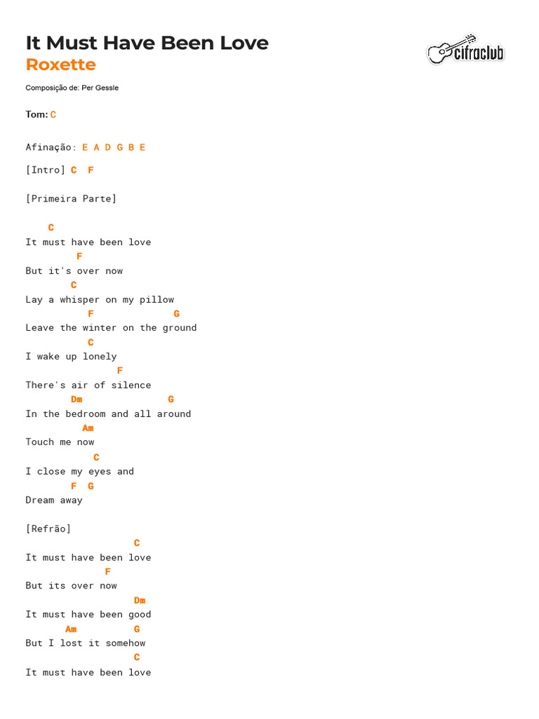 It Must Have Been Love - Roxette Lyrics | PDF | Song Recordings | Pop Rock