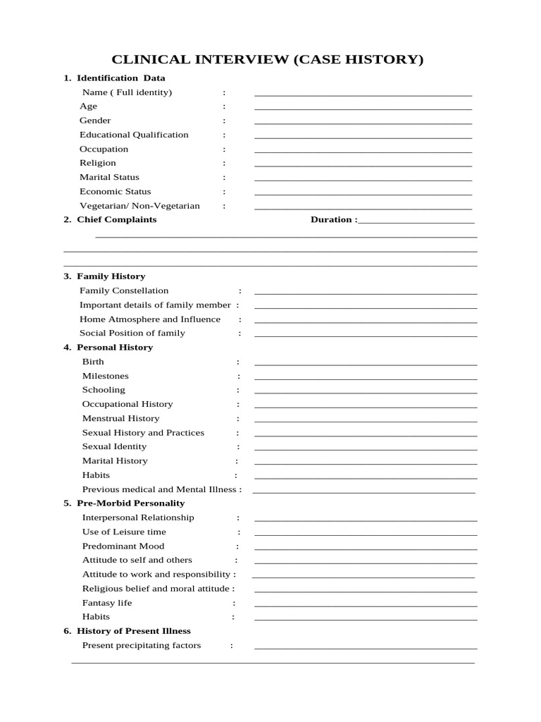 Clinical Interview (Case History) | PDF | Mental Disorder | Disability
