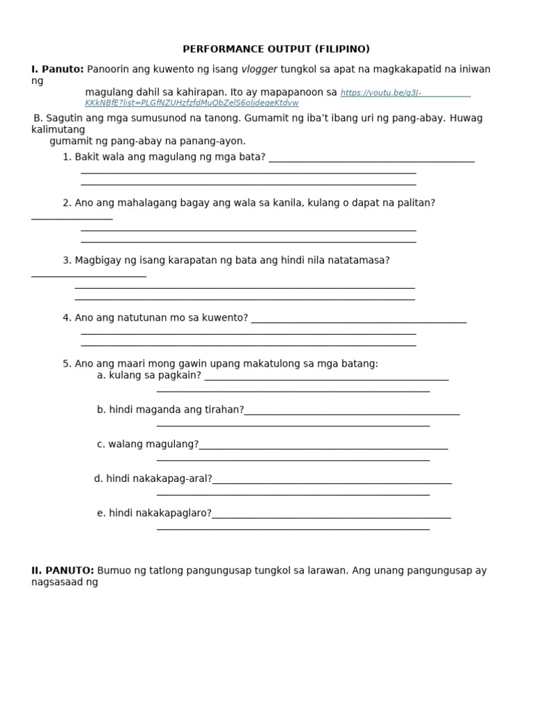 FILIPINO Performance Output | PDF