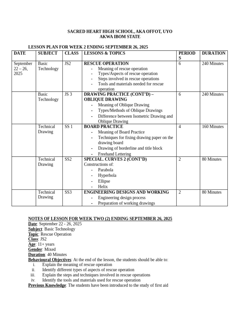 JSS1 Lesson Note: Rescue Operations | PDF | Ellipse | Perpendicular