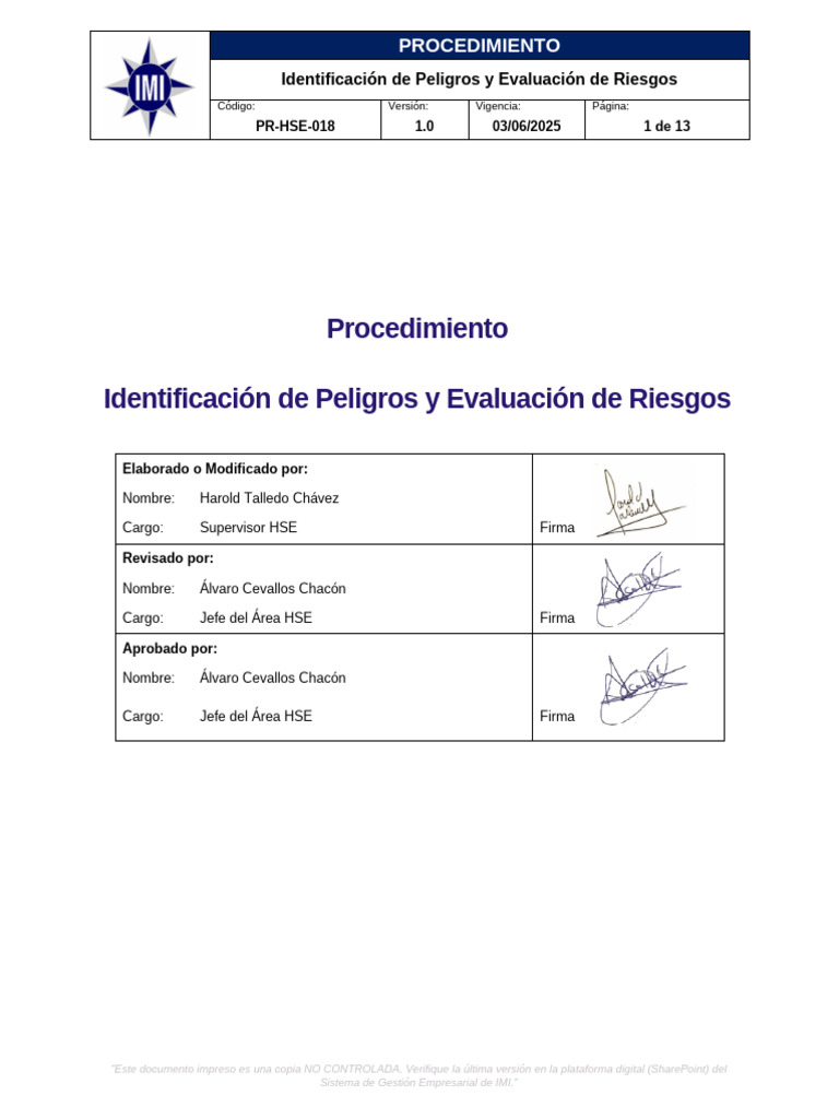 Identificación y Evaluación de Riesgos HSE | PDF | Riesgo | Evaluación ...