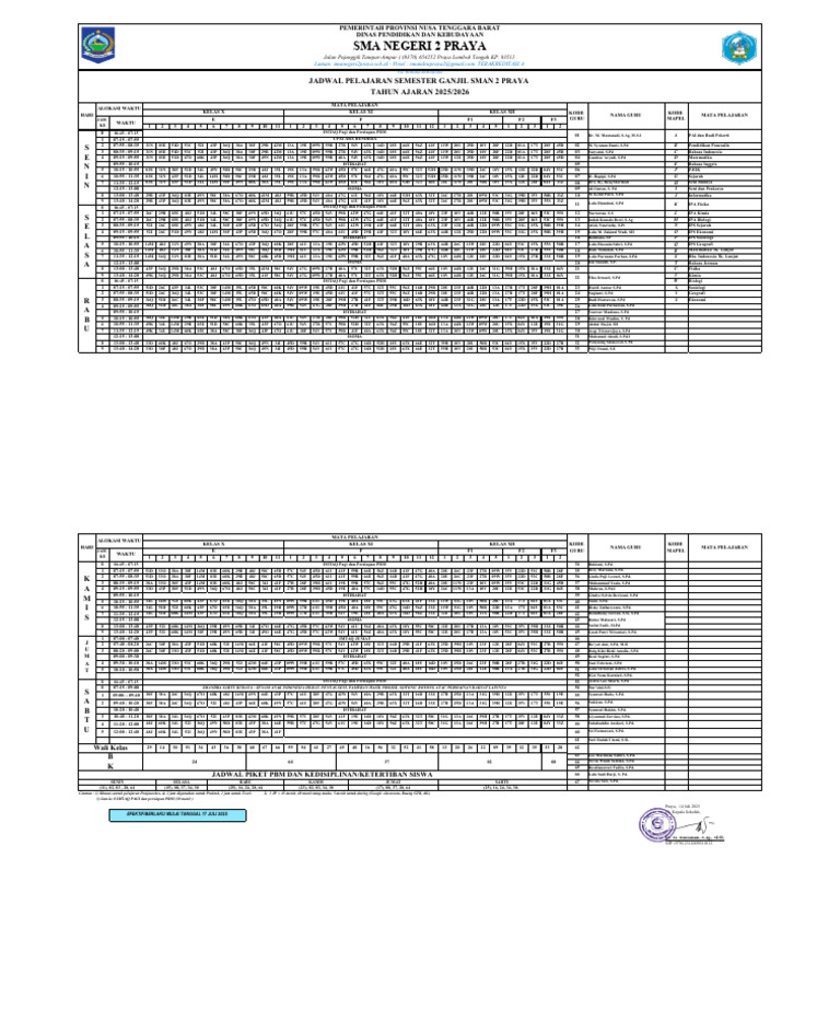 Jadwal Pel. S.ganjil Ta 25-26 - Fix | PDF