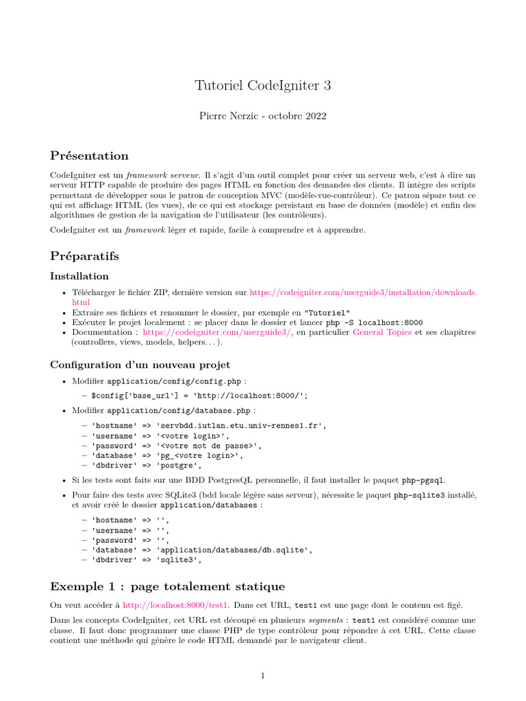 Tutoriel sur CodeIgniter 3 | PDF | PHP | Modèle-vue-contrôleur