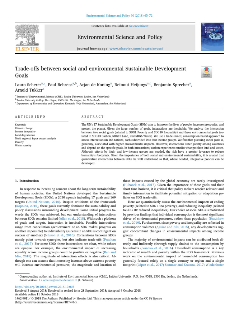 Trade-Offs Between Social and Environmental Sustainable Development ...