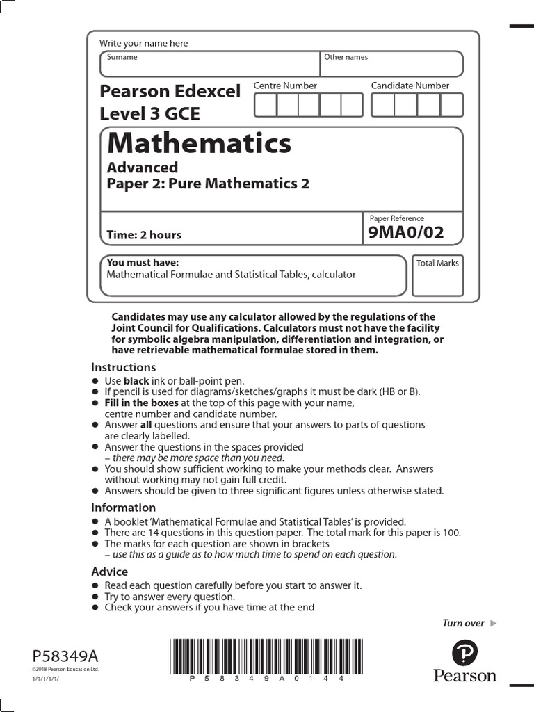 Edexcel GCE Mathematics Paper 2 Guide | PDF | Calculator | Teaching ...