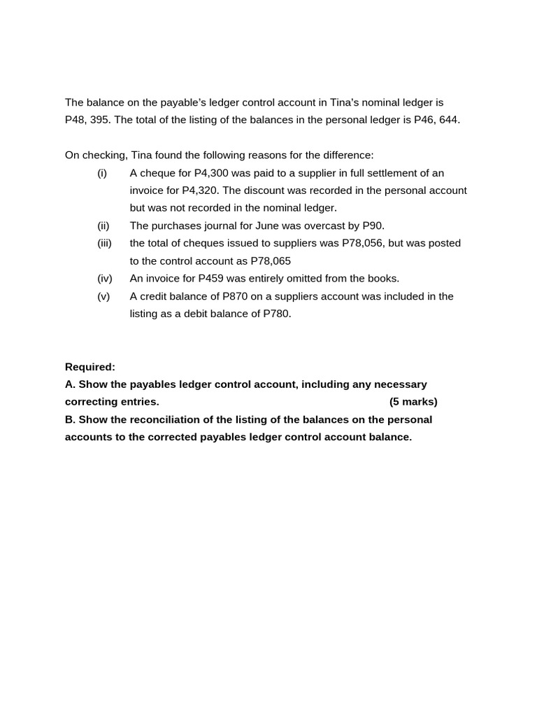 Payables Ledger Control Account Reconciliation | PDF