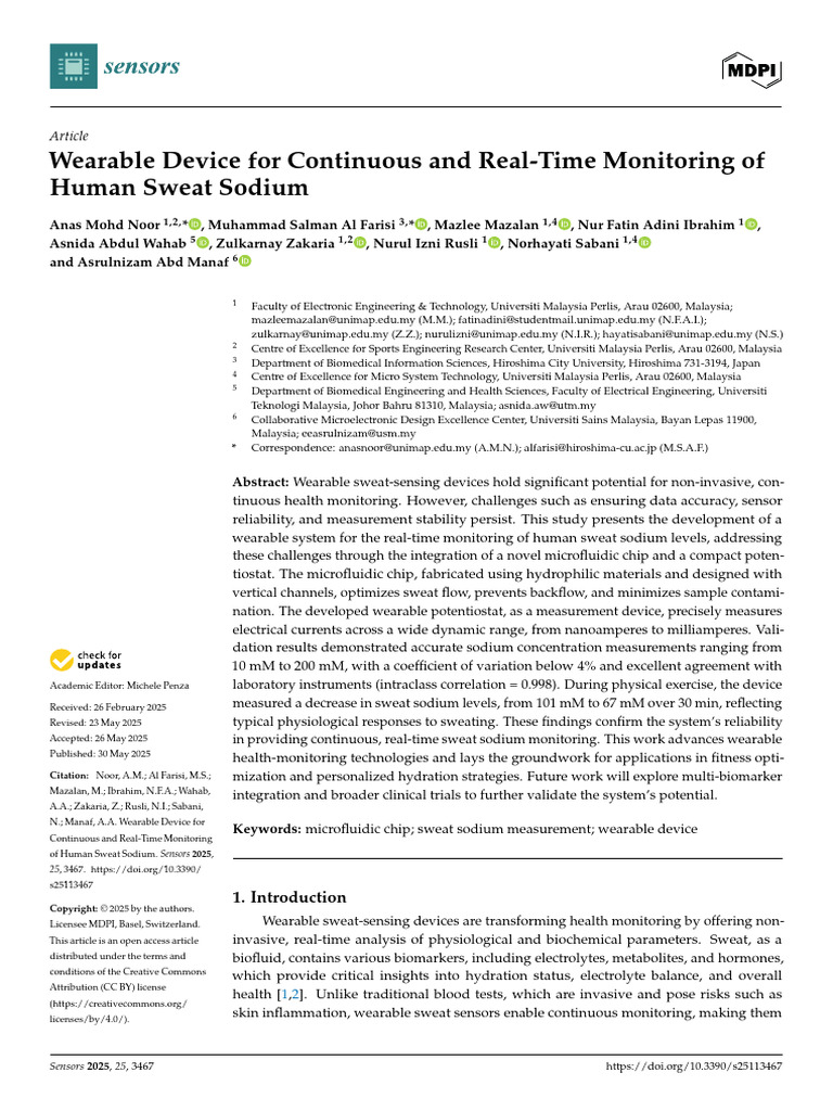 Wearable Device For Continuous and Real-Time Monitoring of Human Sweat ...