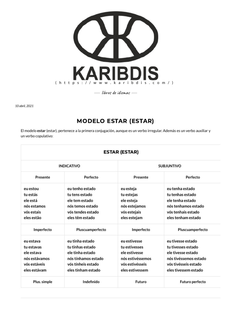 Conjugação do Verbo "Estar" em Português | PDF | Mecânica da linguagem ...