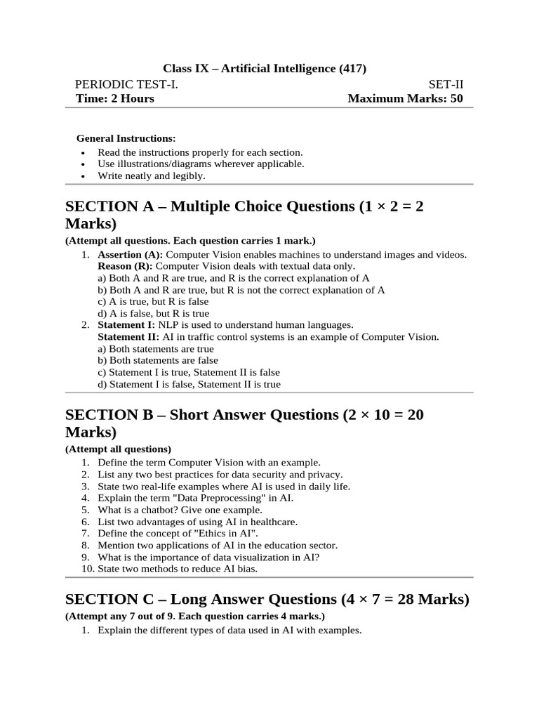 Class IX AI Periodic Test Answer Key | PDF | Artificial Intelligence ...