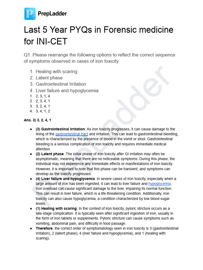 Last 5 Year PYQs in Forensic Medicine For INI CET | PDF | Opioid | Naloxone