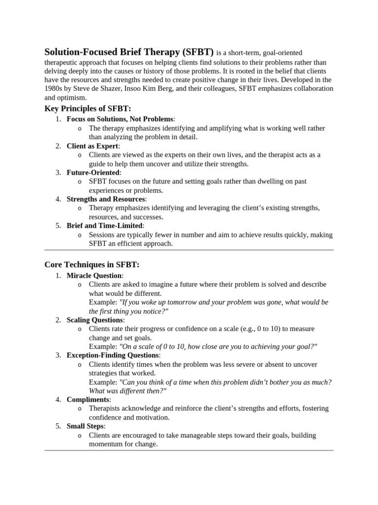 Solution Focused Breif Psychotherapy | PDF | Psychotherapy | Health Care
