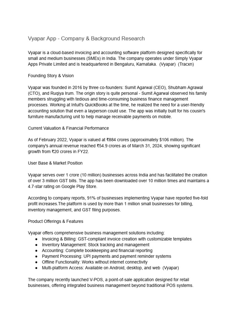 Vyapar App Product Teardown | PDF | Point Of Sale | Mobile App