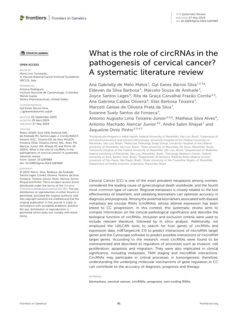 What Is The Role of CircRNAs in The Pathogenesis | PDF | Micro Rna | Cancer