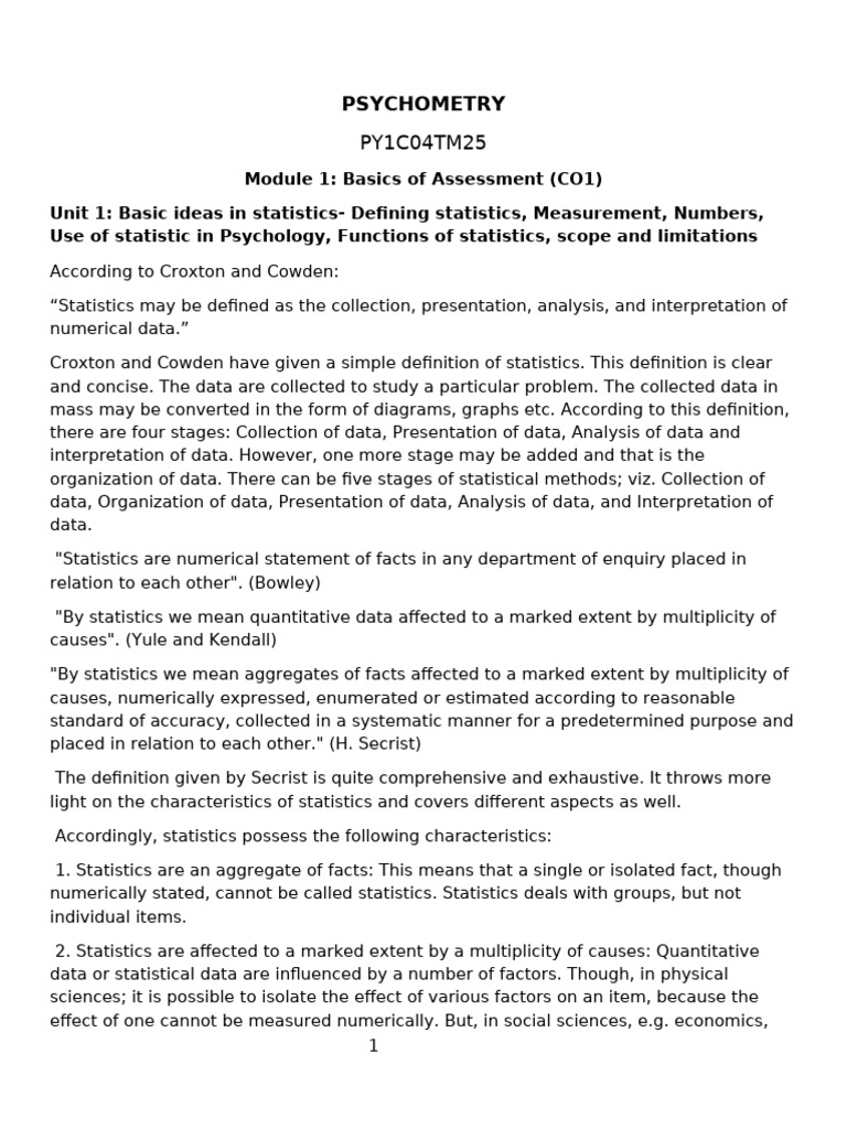 Basics of Statistics in Psychology | PDF | Statistics | Level Of ...