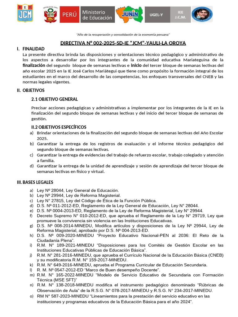 Directiva 003-2025: Evaluación Escolar 2025 | PDF | Plan de estudios ...