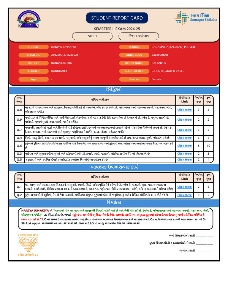 Student Report Card: Semester Ii Exam 2024-25 | PDF