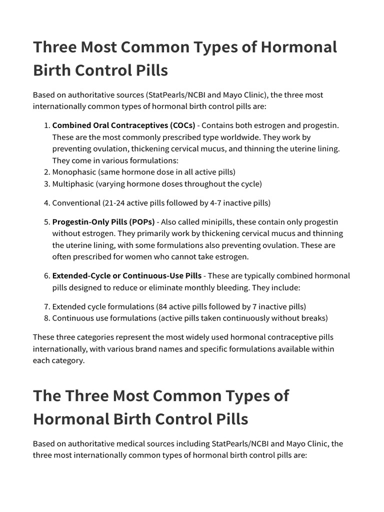Types of Hormonal Birth Control Pills | PDF | Combined Oral ...