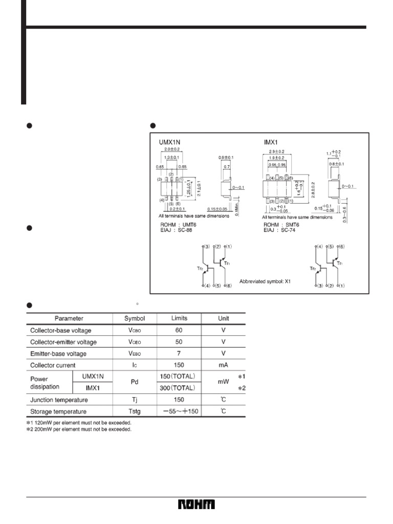 Dual Transistor UMX1N/IMX1 Specifications | PDF