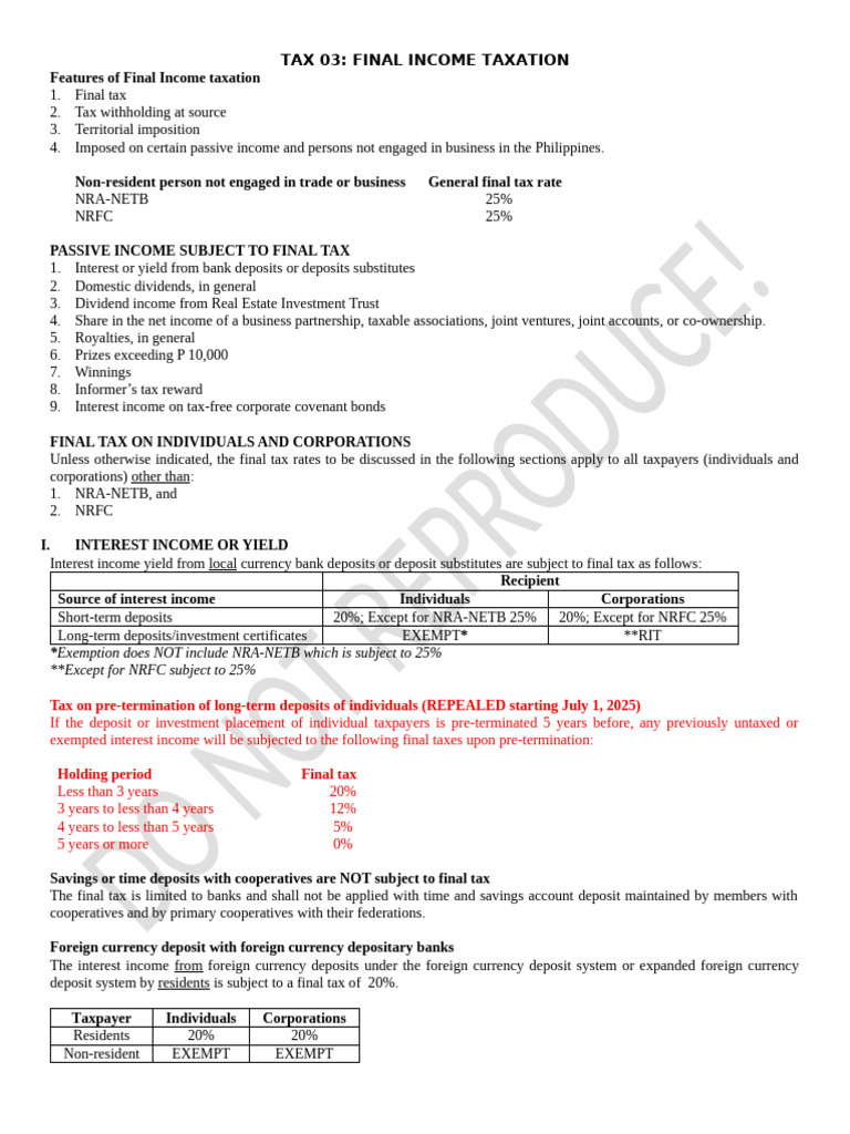 Tax 03 Final Income Tax | PDF | Dividend | Taxes