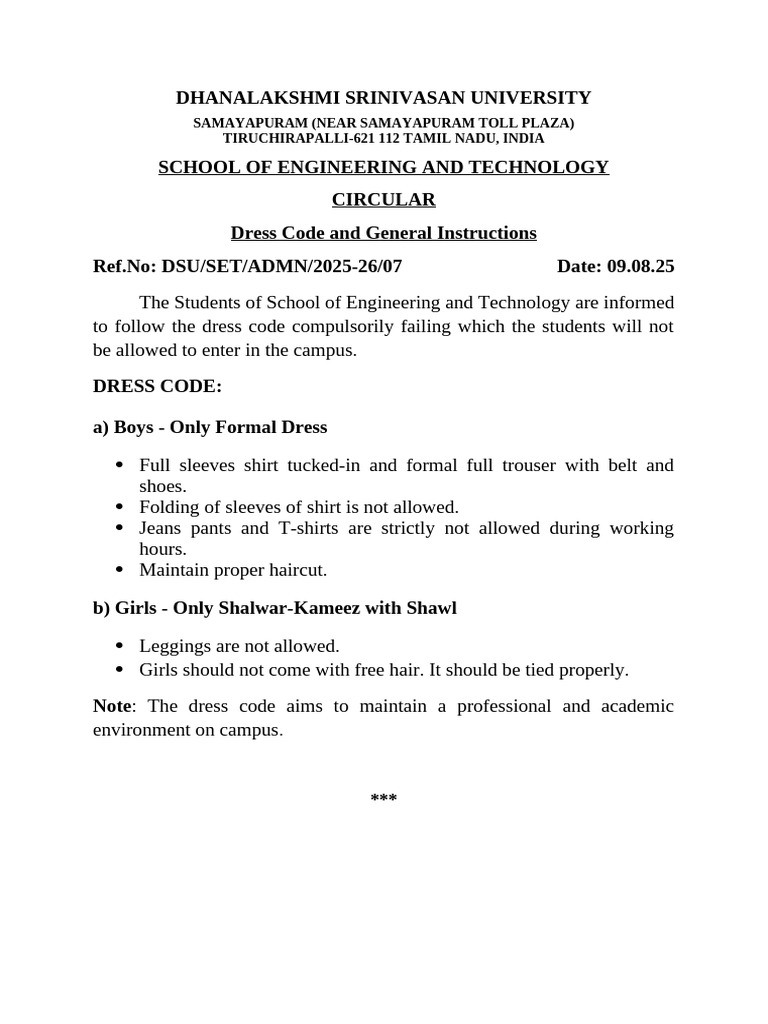 DSU Dress Code and Guidelines | PDF