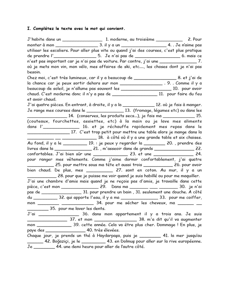 Complétez le texte en français | PDF