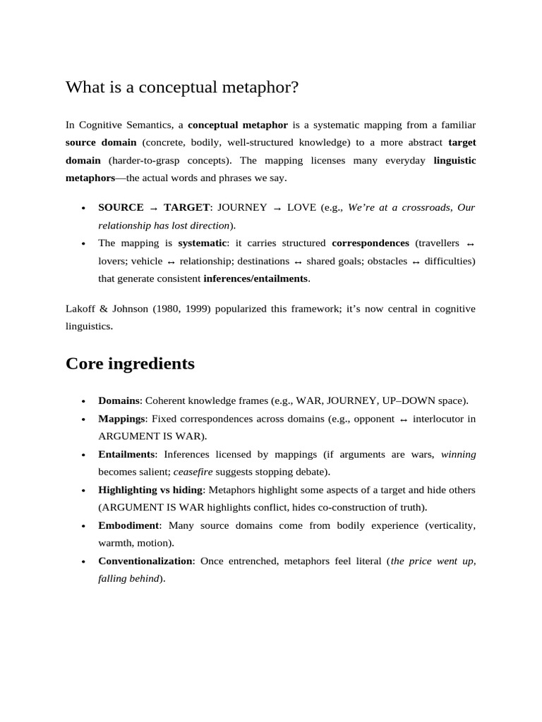 Understanding Conceptual Metaphors | PDF | Metaphor | Cognitive Psychology