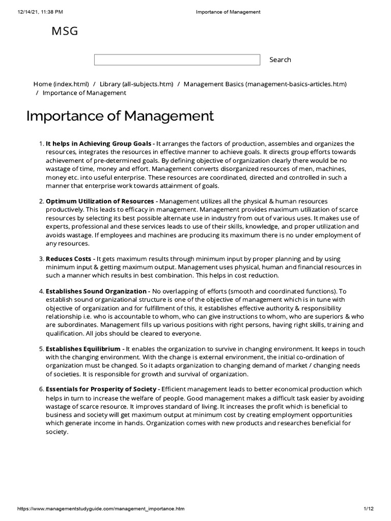 Significance of Effective Management | PDF | Goal | Factors Of Production
