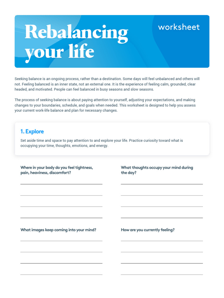 Rebalancingyourlife Worksheet | PDF | Goal | Feeling