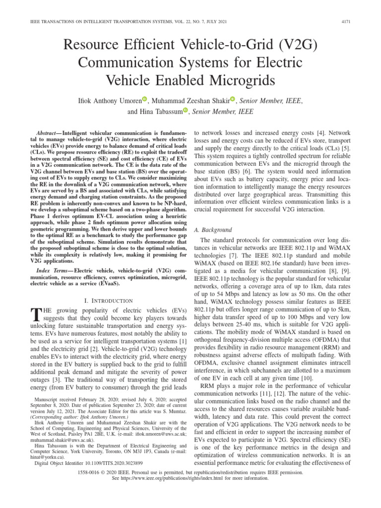 V2G Communication Efficiency in EV Networks | PDF | Electric Vehicle ...