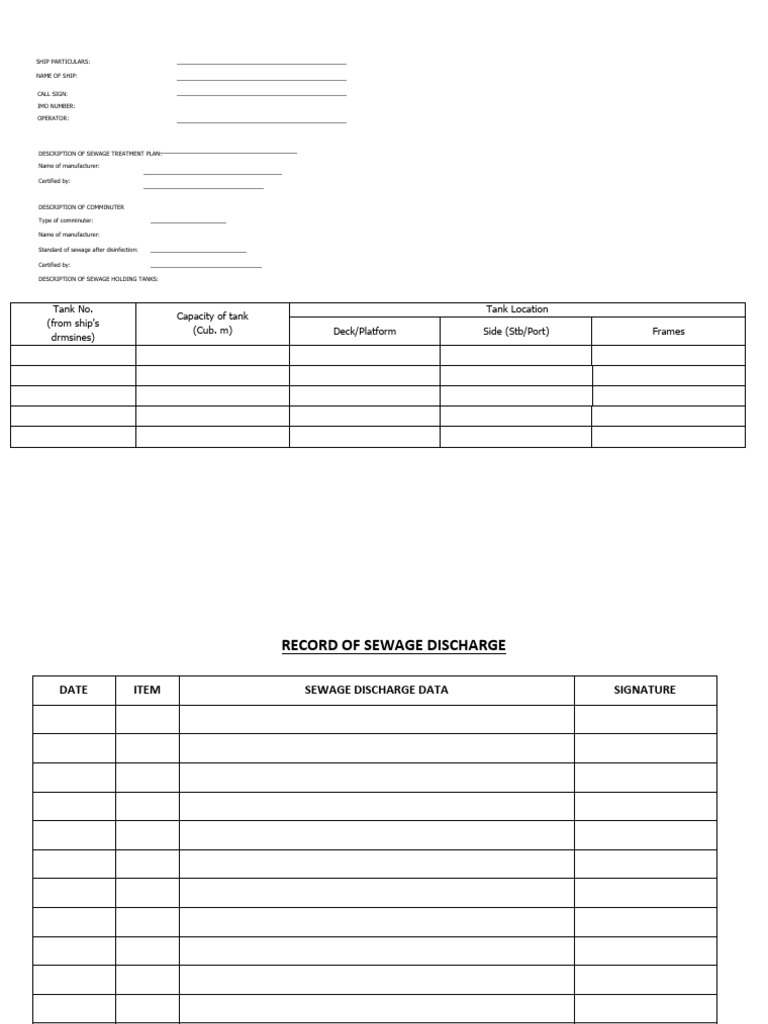 Sewage Discharge Record Book Template | PDF