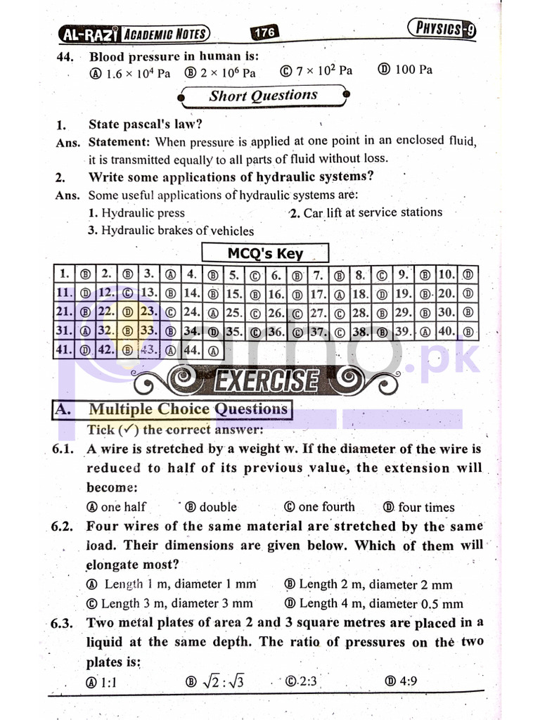 9th Physics CH 6 Exercise | PDF