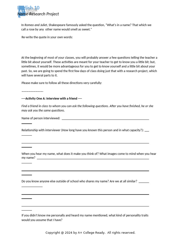 3.1 SL Name Research Project | PDF