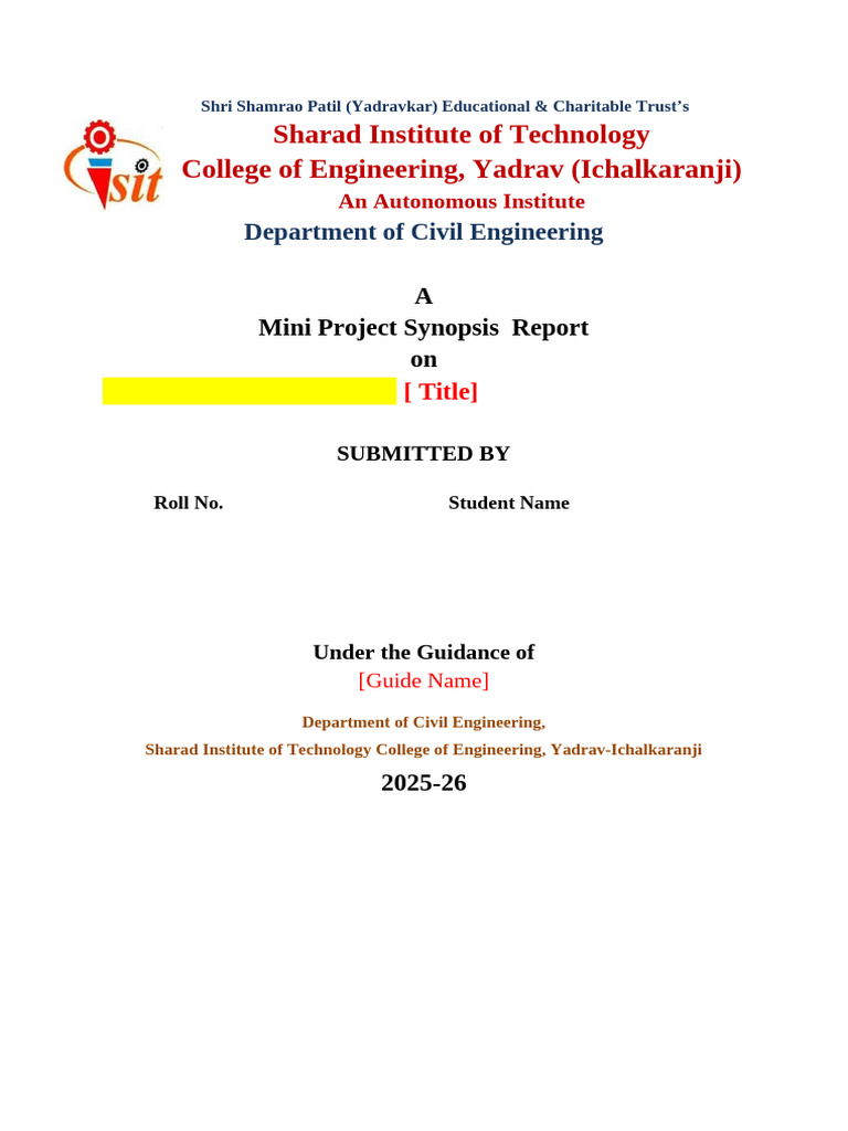 Civil Engineering Mini Project Synopsis | PDF