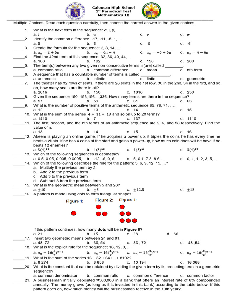 Caloocan High School Math Test 10 | PDF | Number Theory | Mathematical ...