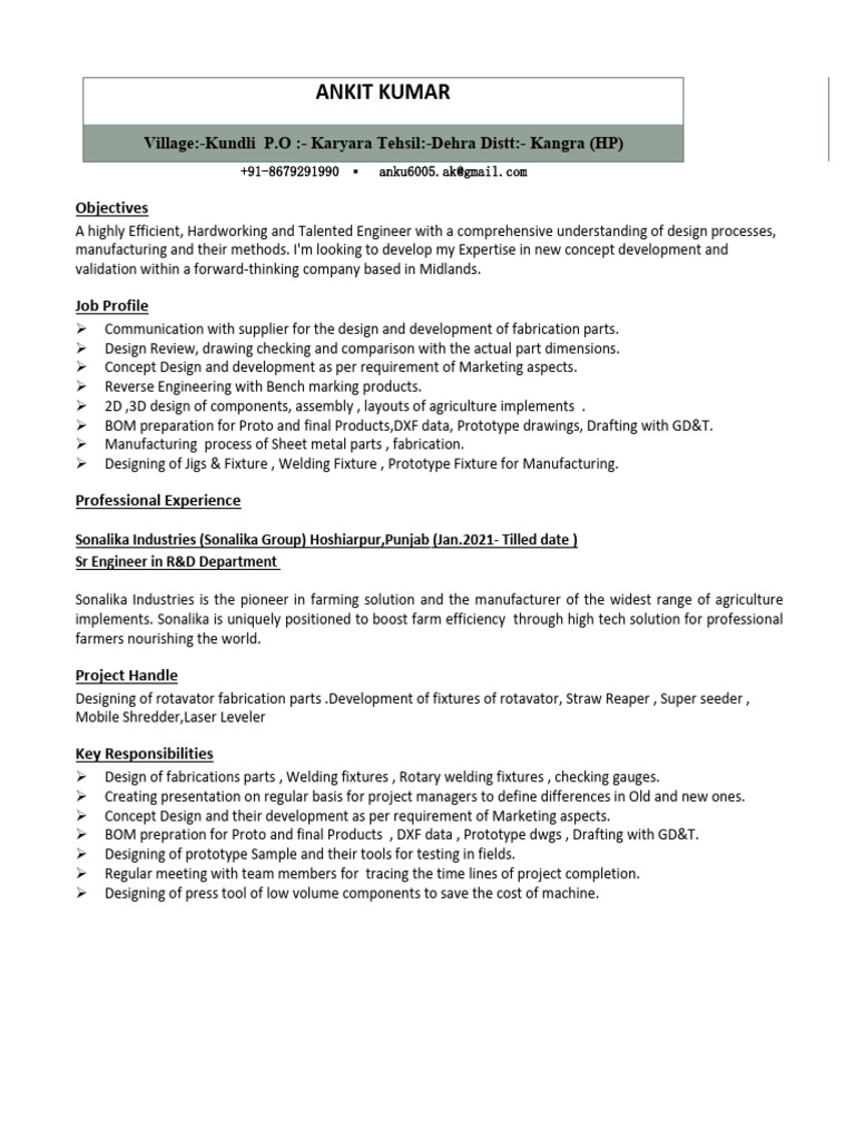 Updated Resume Ankit Kumar 17-05-2023 | PDF | Secondary Sector Of The ...