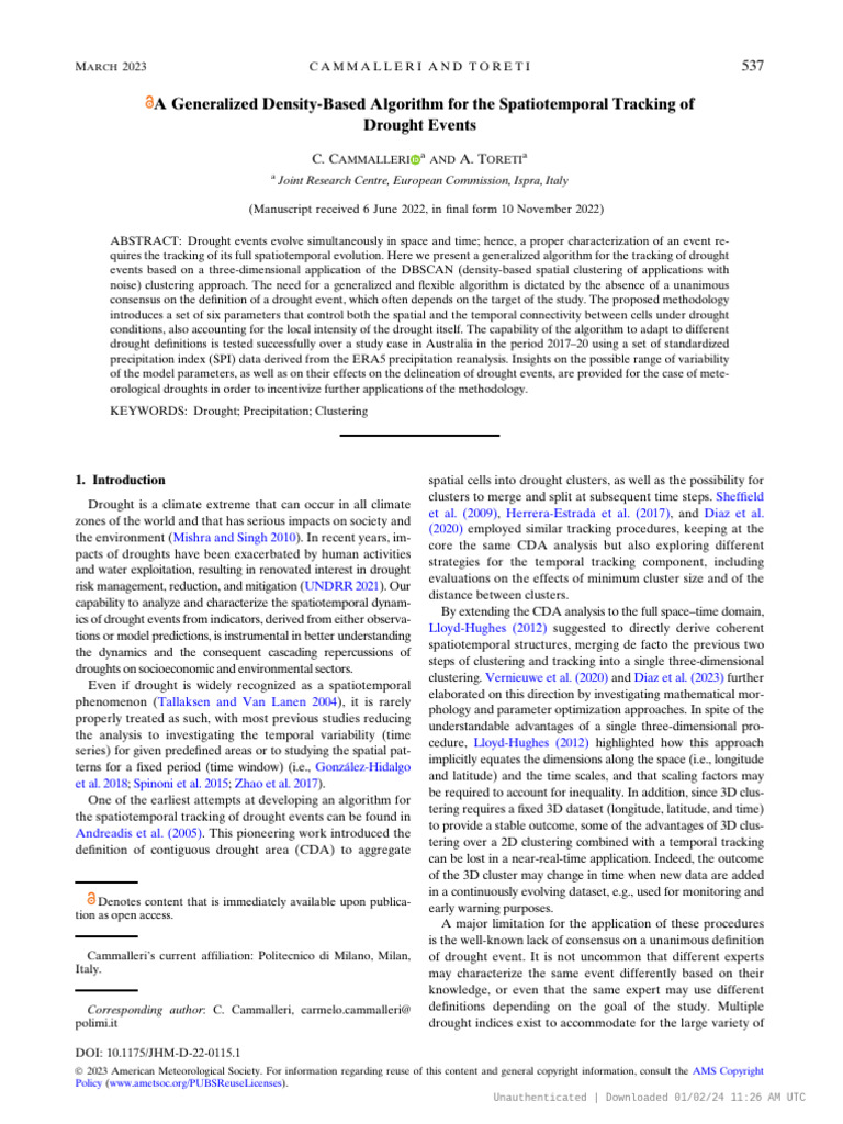 Cammalleri and Toreti - 2023 - Regionalization of Drought - 4 | PDF ...