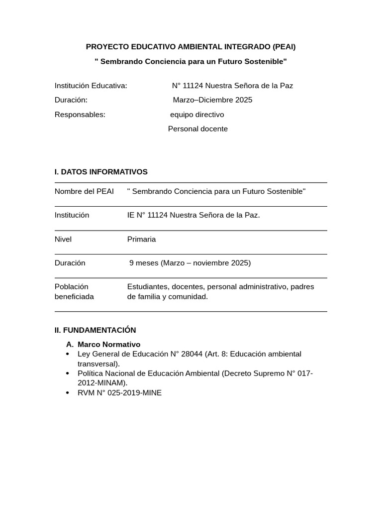 Proyecto Educativo Ambiental PEAI 2025 | PDF | Sustentabilidad | Residuos