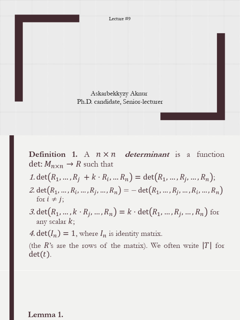 Lec9 Determinants. Definition, Properties | PDF | Determinant ...
