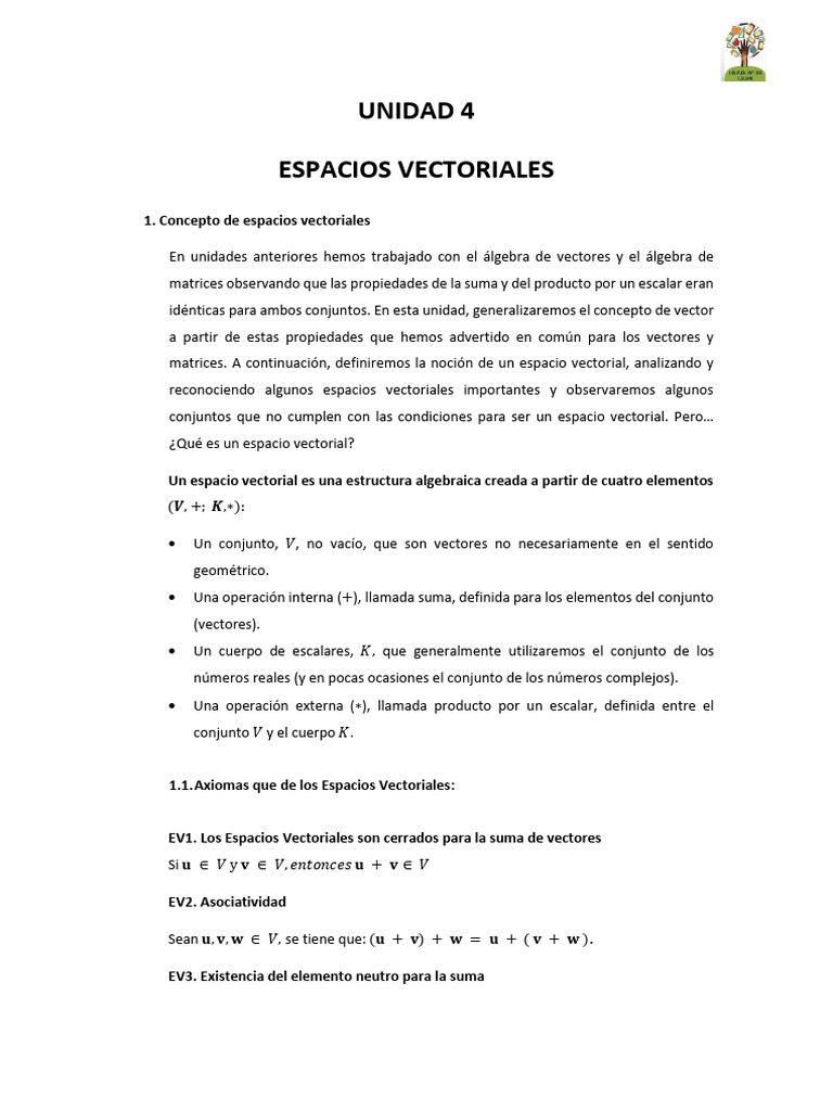 Conceptos de Espacios Vectoriales | PDF | Espacio vectorial | Base ...