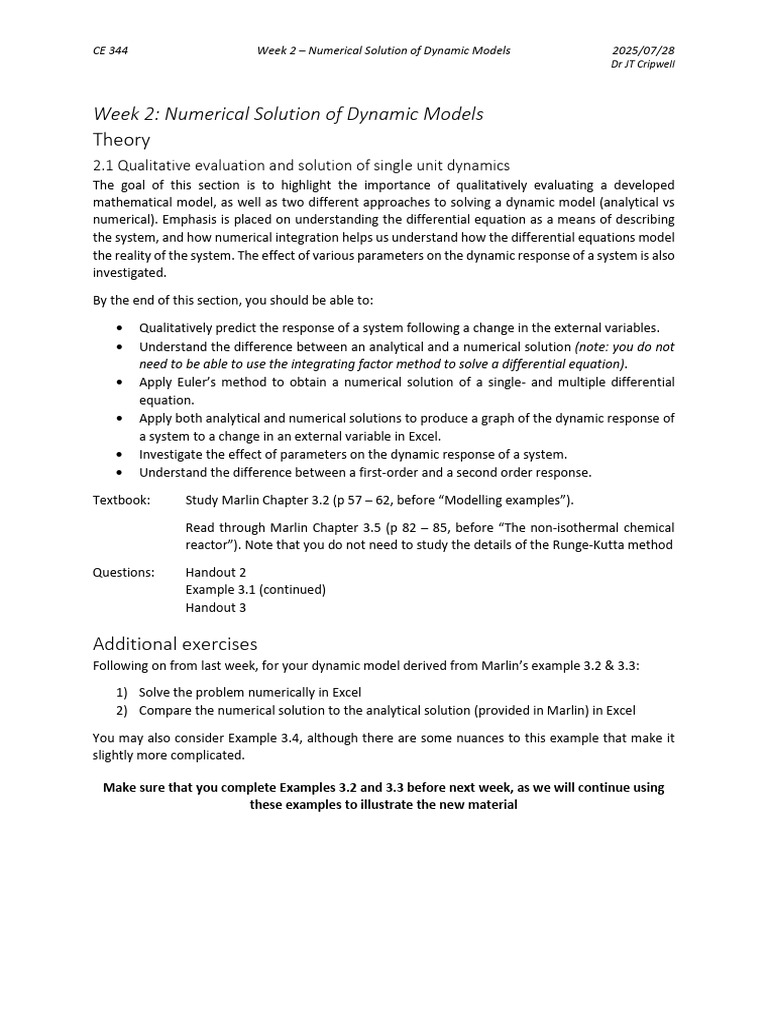 11675-344 (2025) Week 2 - Numerical Solution of Dynamic Models | PDF