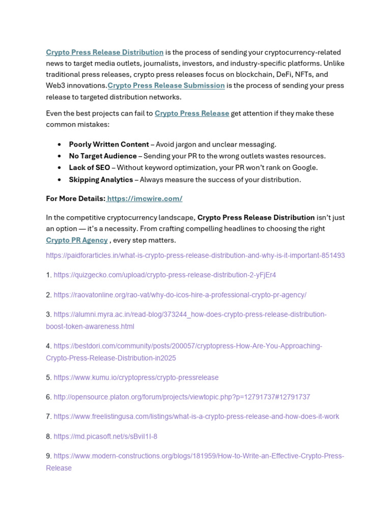 How To Align Crypto Press Release Distribution With Roadmap Milestones? |  PDF | Press Release | Chess Openings