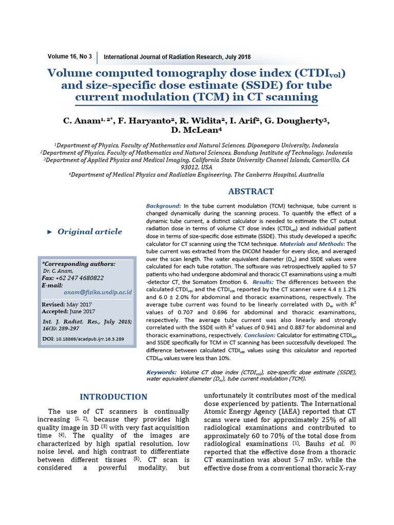 Int J Radiat Res 2018 16 3 289 297 | PDF | Ct Scan | Absorbed Dose