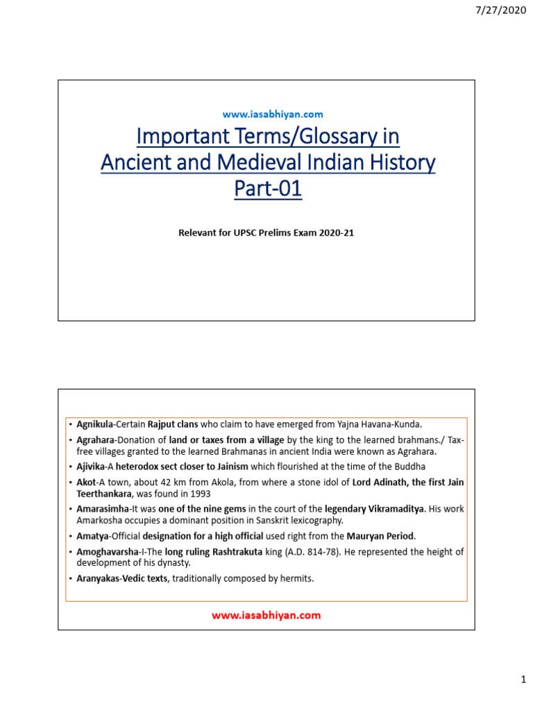 Ancient Indian History Glossary | PDF | Indian Religions