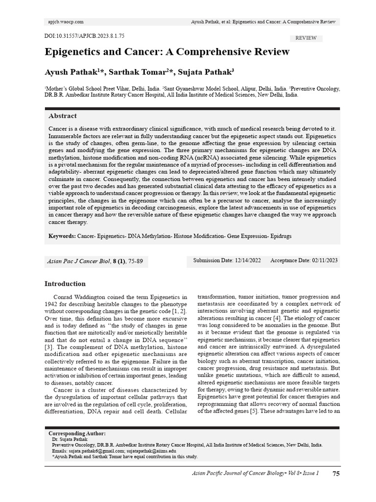 Epigenetics' Role in Cancer Progression | PDF | Epigenetics | Dna ...