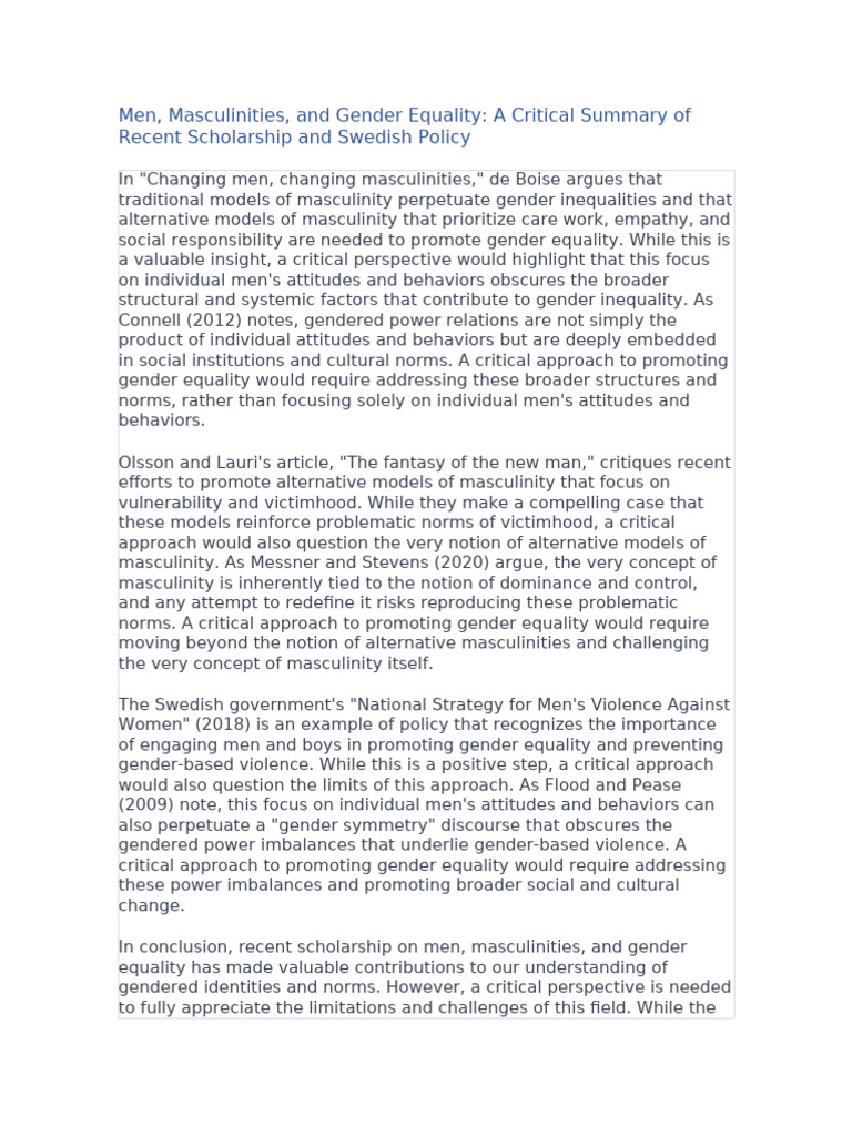 Men, Masculinities, and Gender Equality Insights | PDF | Masculinity ...